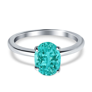 Oval Cathedral Solitaire Wedding Ring Simulated Paraiba Tourmaline CZ 925 Sterling Silver